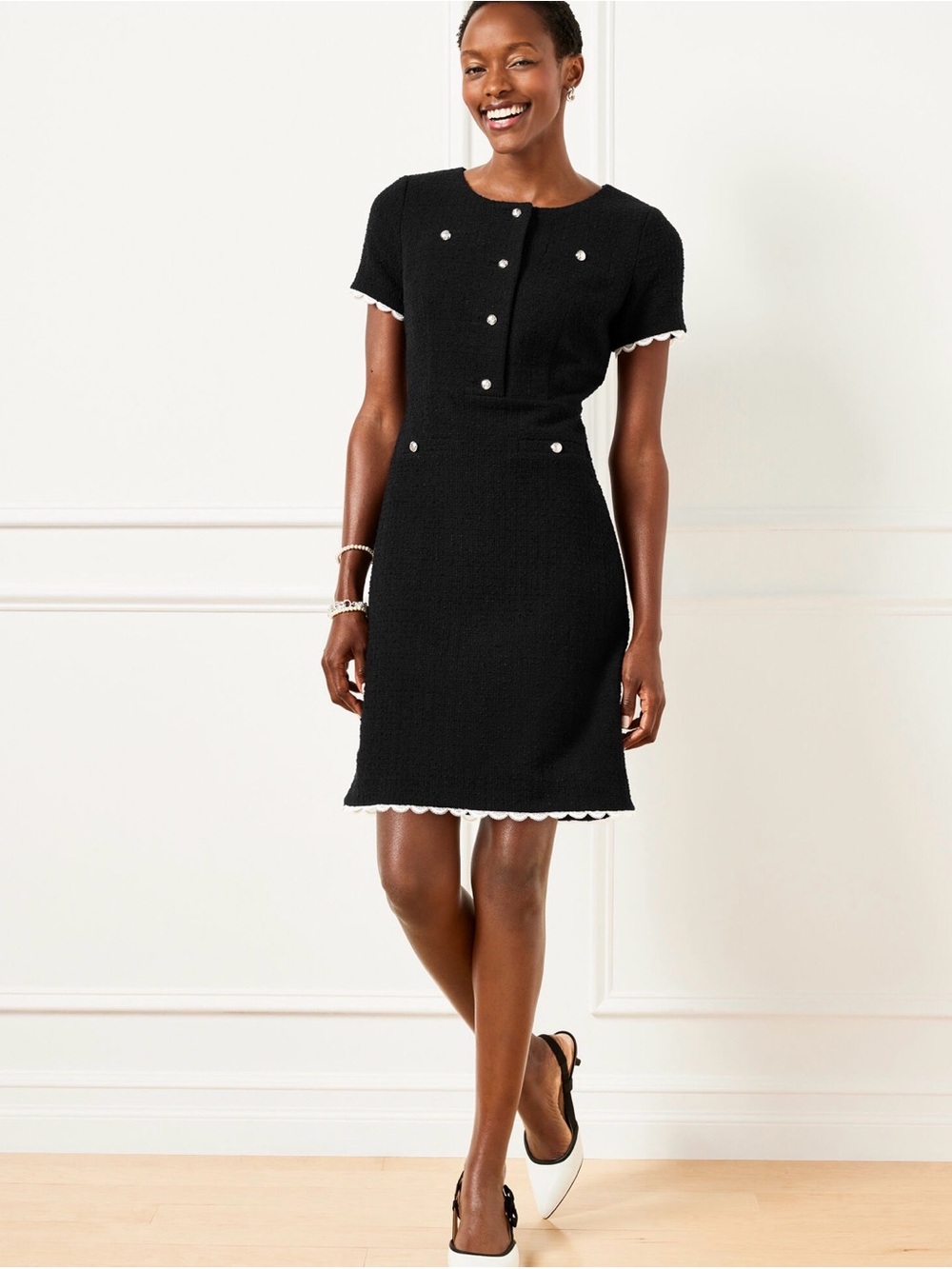 NEW Talbots Black Tweed Jewel Neck Short-Sleeve Sheath Dress Size 18